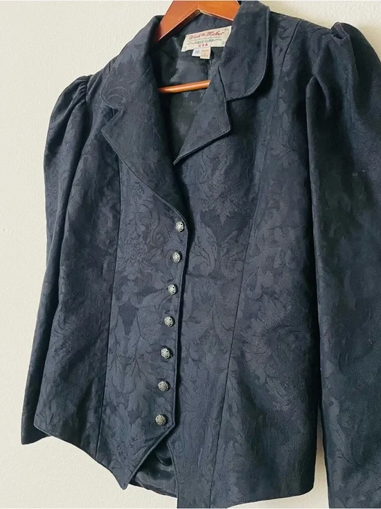 Vintage Wahmaker SIZE 10 & 12 black Victorian floral style jacket and skirt set - Picture 4 of 15